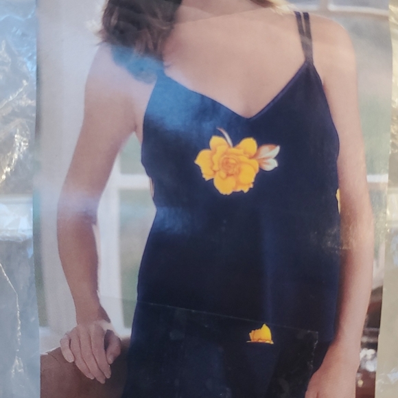 Petra Fashions cami, dark navy with bold yellow flowers spaghetti straps Large - Picture 6 of 10